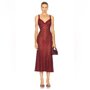 Bardot alegra stretch lace midi dress in burgundy